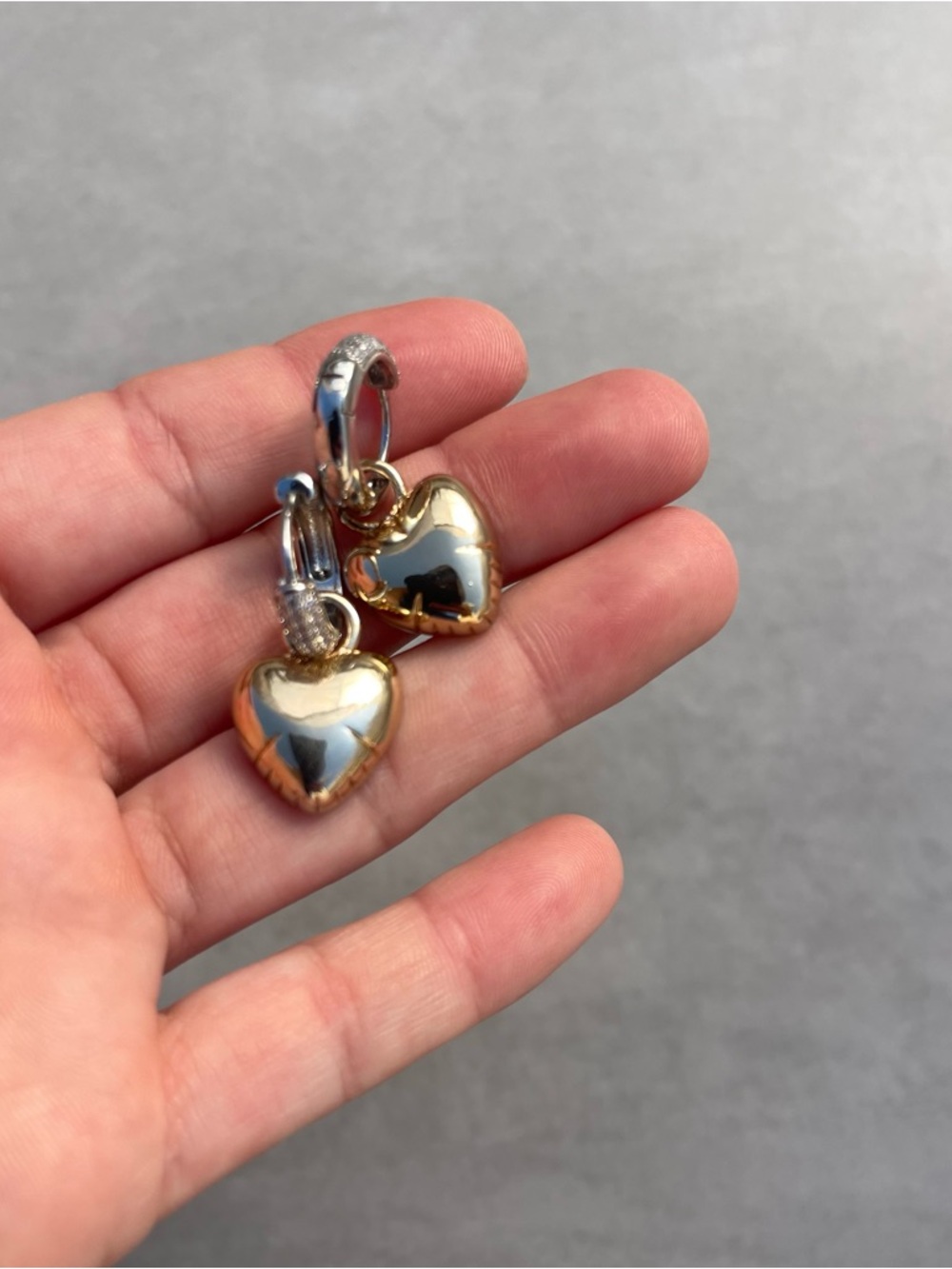 Gold & Silver Puffy Heart Huggie Earring